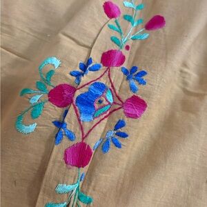 Embroidered Floral Cotton Bedding Panel in Pink and Teal